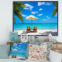 Turquoise Beach with Chairs  Canvas Print