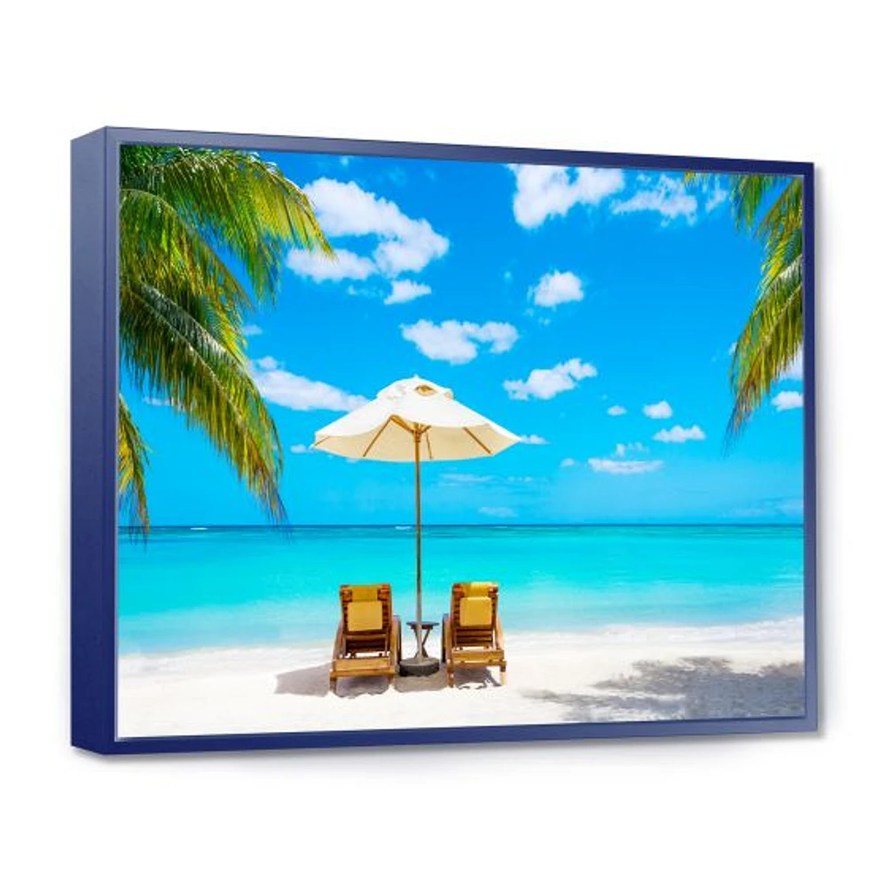 Turquoise Beach with Chairs  Canvas Print