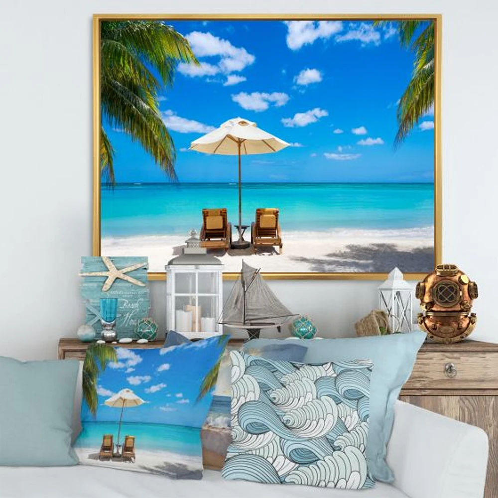 Turquoise Beach with Chairs  Canvas Print