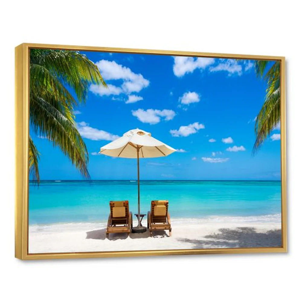 Turquoise Beach with Chairs  Canvas Print