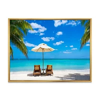 Turquoise Beach with Chairs  Canvas Print