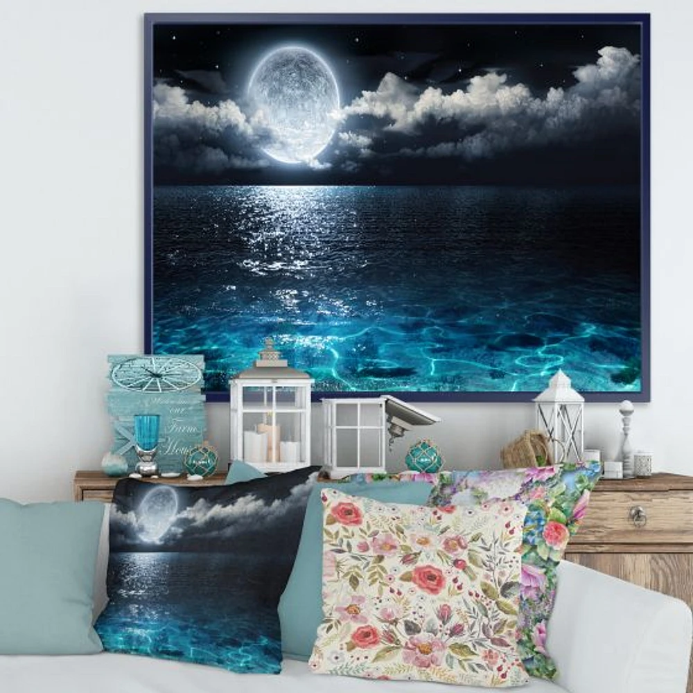 Romantic Full Moon Over Sea  Canvas Art Print