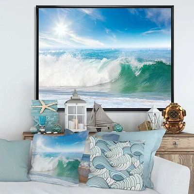 White and Blue Waves under Sun  Canvas Wall Art