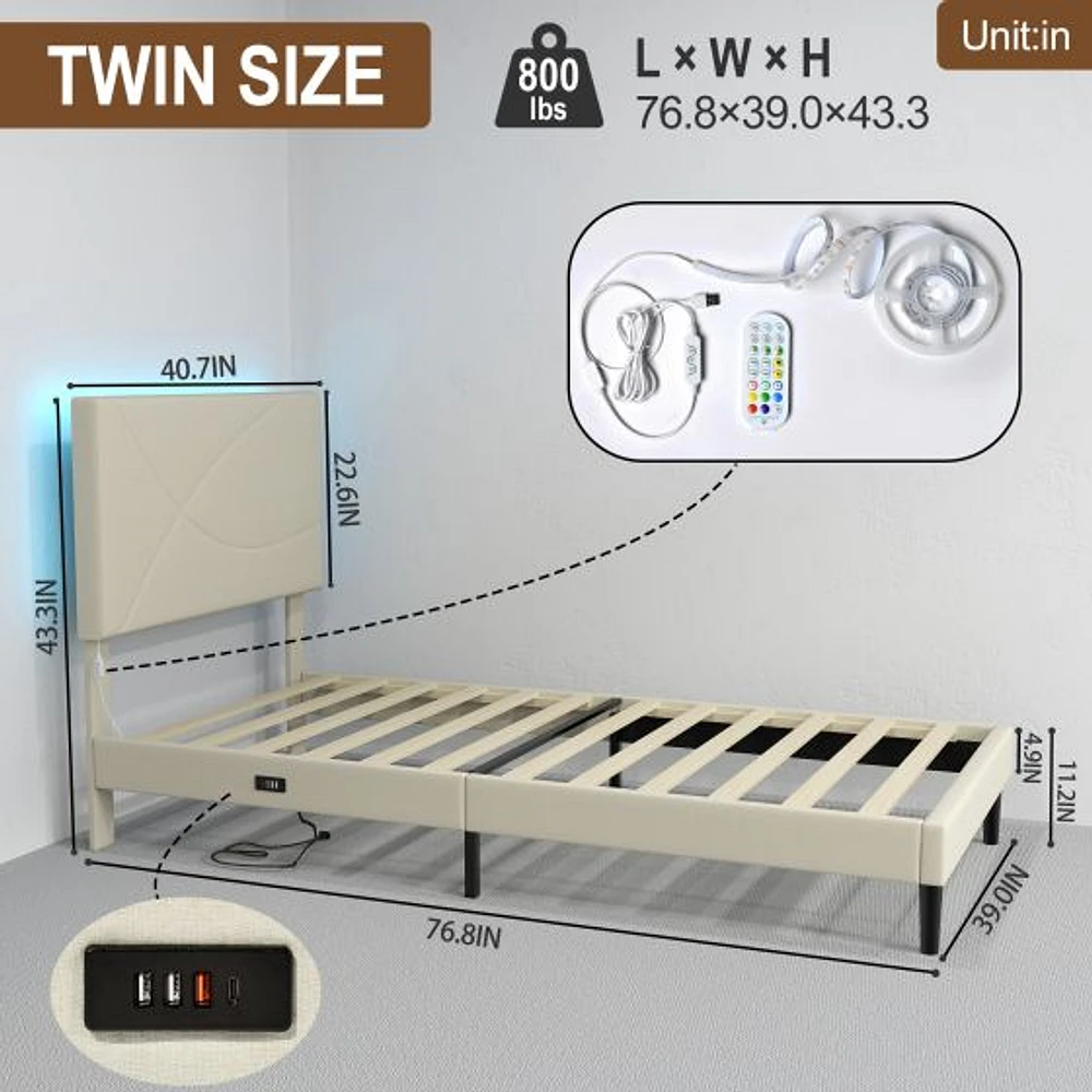 Lit plateforme Foothill avec éclairage LED et ports USB par Maison Classique