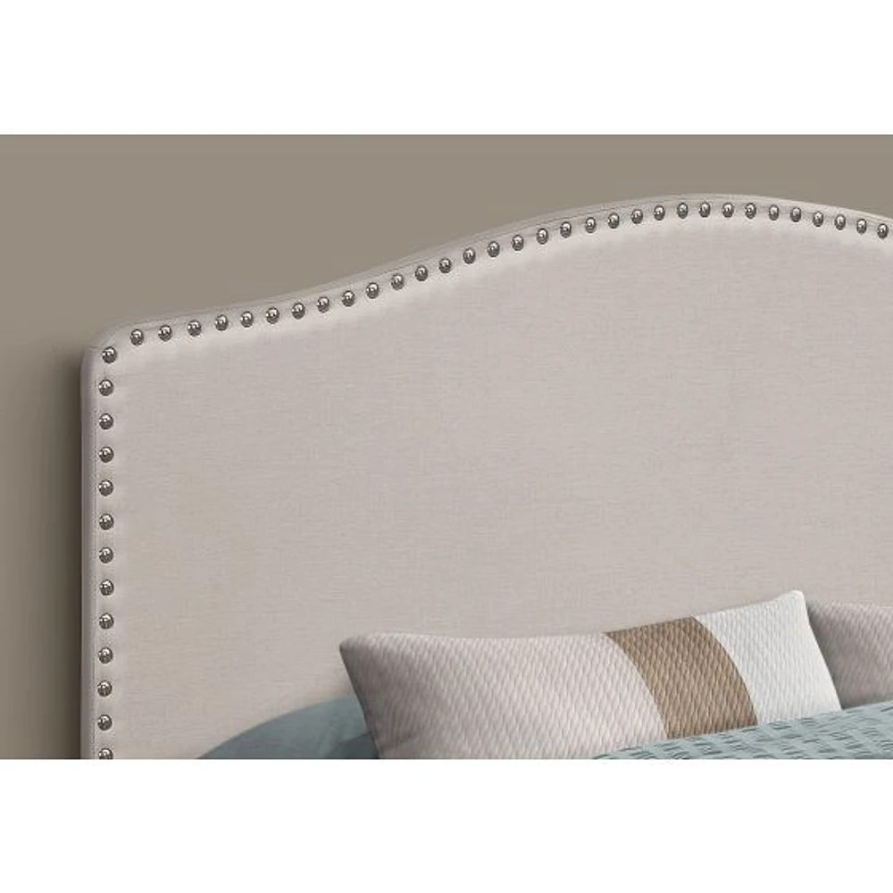 Upholstered Headboard with Antique Brass-Finish Nailheads