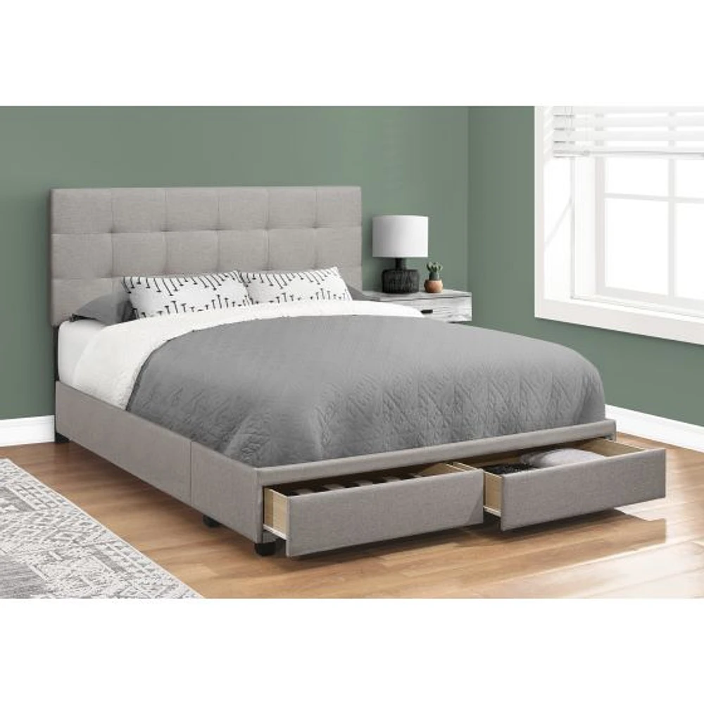 Upholstered Platform Bed with Storage Drawers - Queen