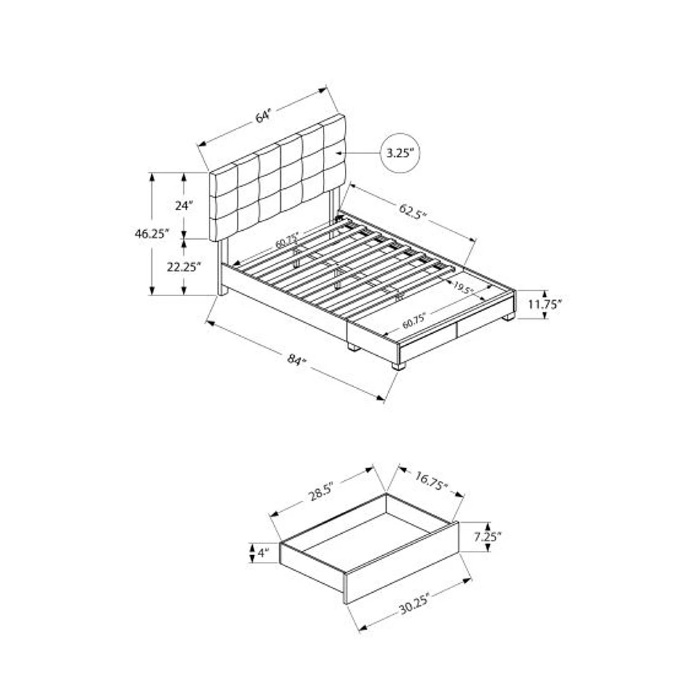 Upholstered Platform Bed with Storage Drawers - Queen