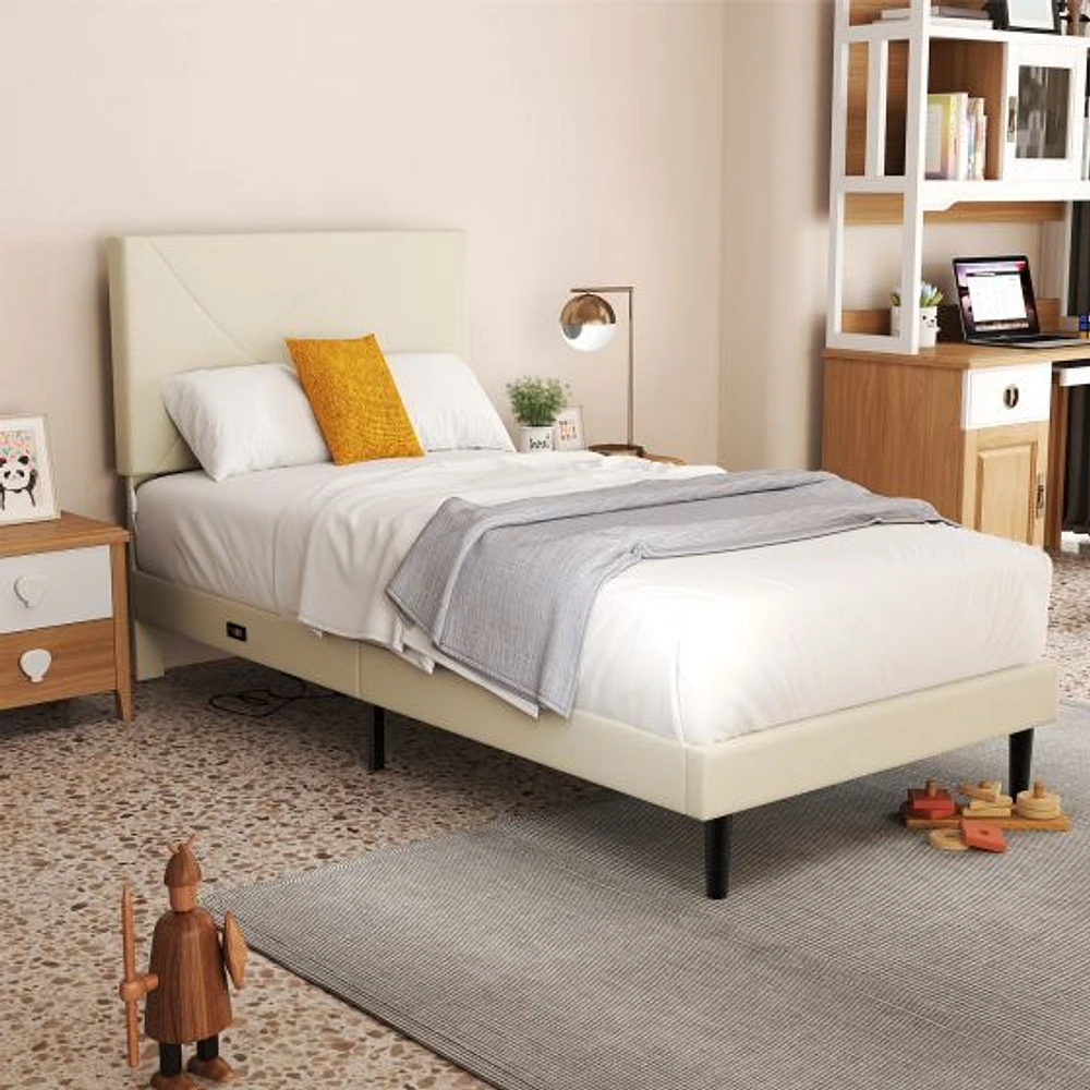 Upholstered Foothill Platform Bed with LED Light and USB Ports by Maison Classique