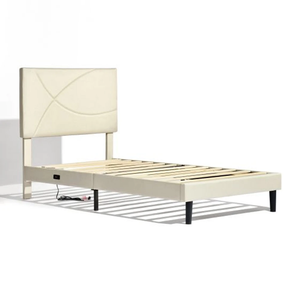 Upholstered Foothill Platform Bed with LED Light and USB Ports by Maison Classique