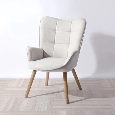 Modern Beige Accent Chair with Wooden Legs