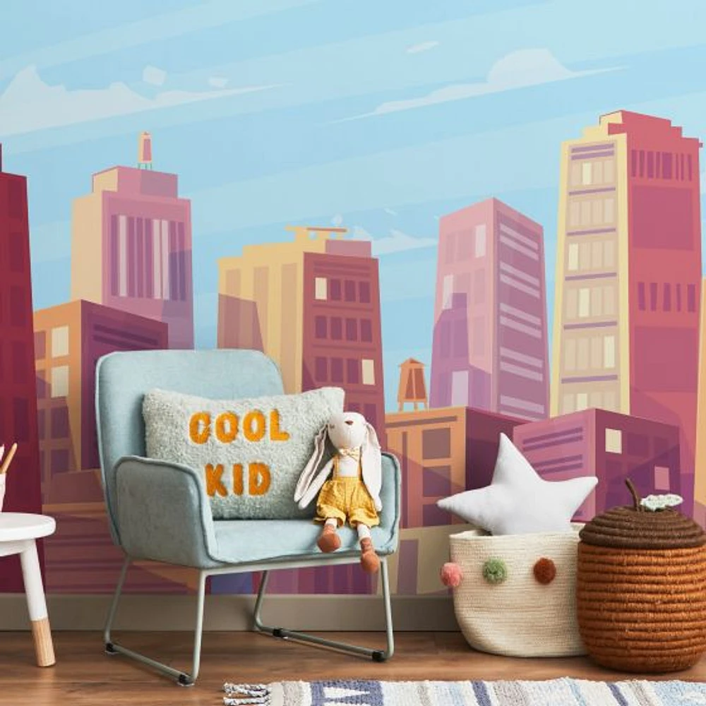 Kids Cartoon Skyline Wallpaper Mural