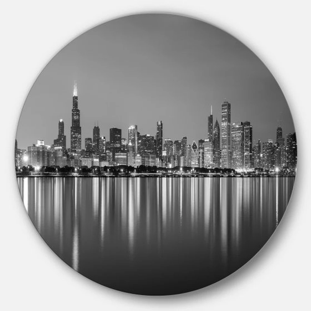 Chicago Skyline at Night Metal Wall art