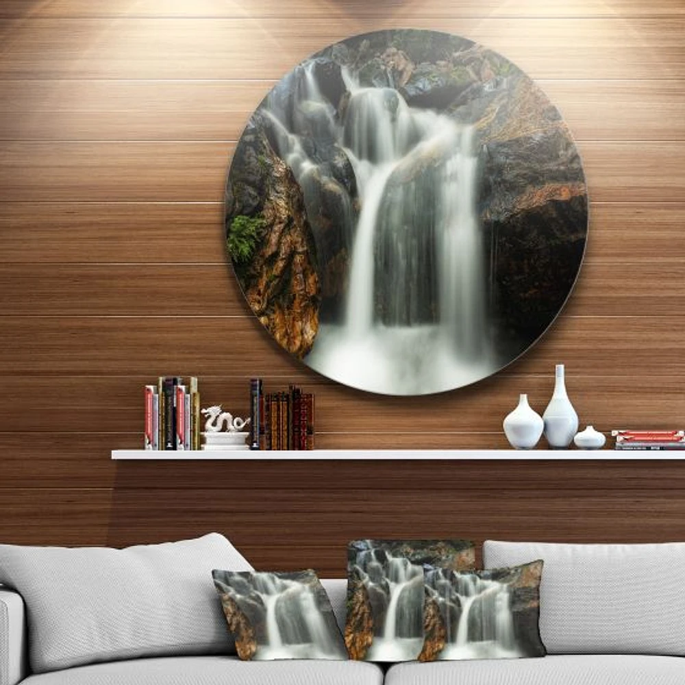 Slow Motion Waterfall on Rocks Large Round Wall Art