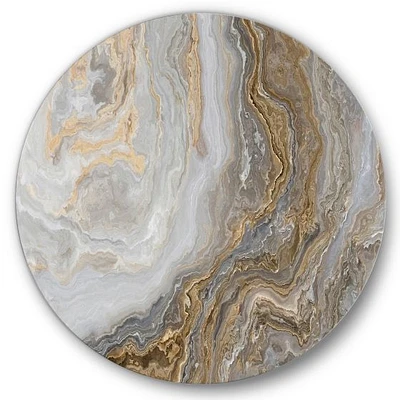 White Marble with Curley Grey and Gold Veins Round Wall Art