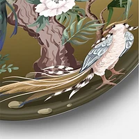 Chinoiserie with Birds and Peonies Round Metal Art