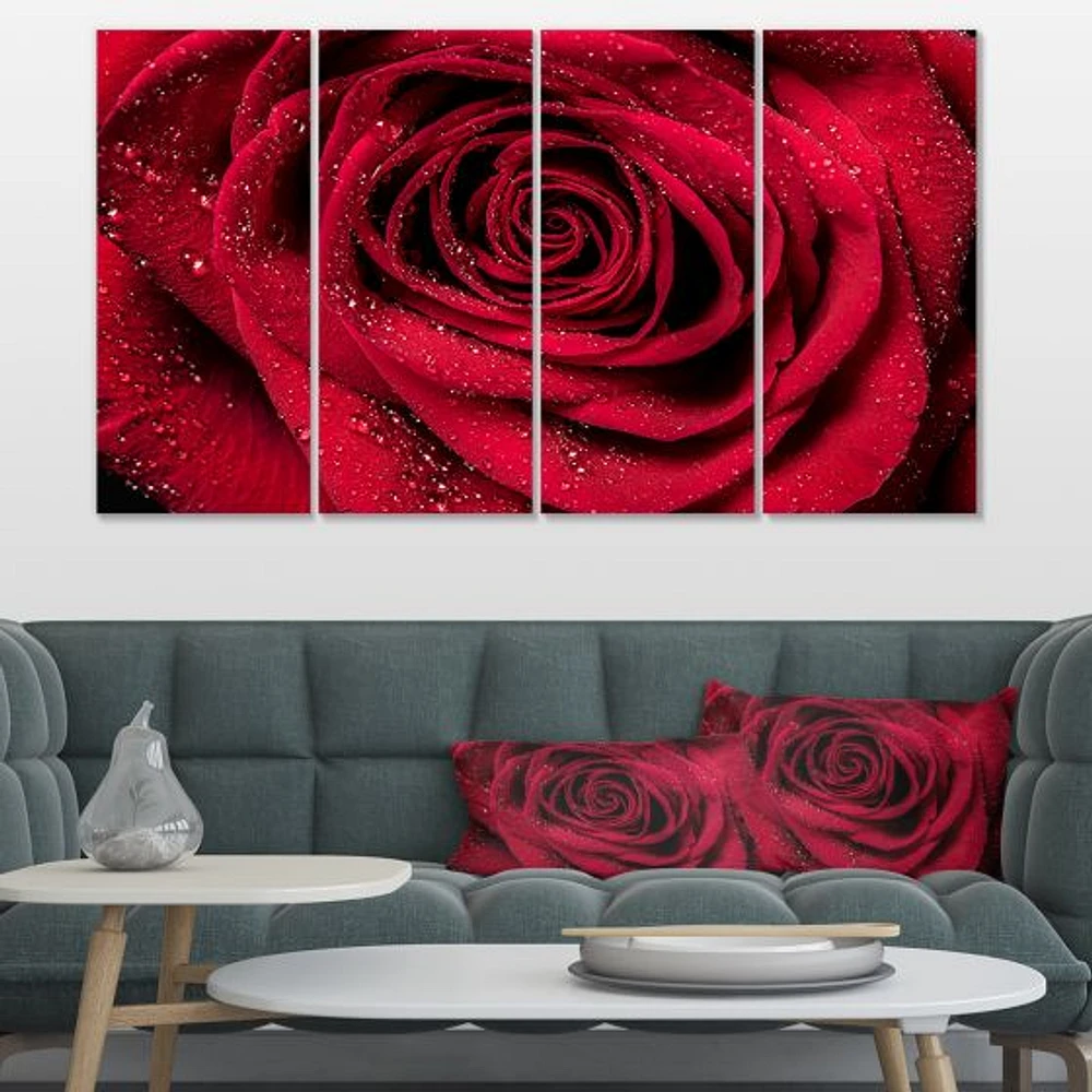 Red Rose Petals with Rain Droplets  Canvas Art Print