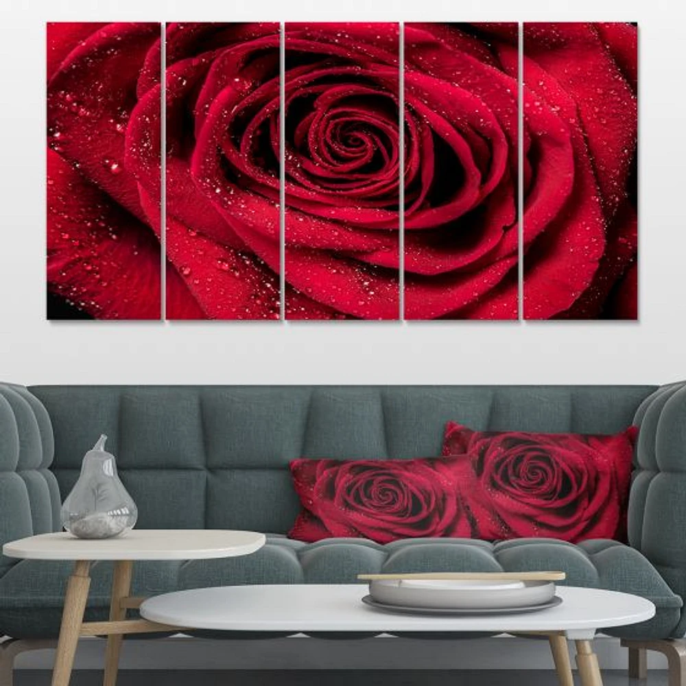 Red Rose Petals with Rain Droplets  Canvas Art Print