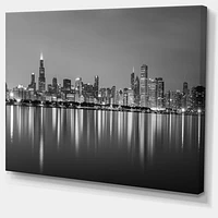 Chicago Skyline at Night Black and White  Wall Art