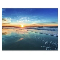 Blue Seashore with Distant Sunset  Canvas Wall Art