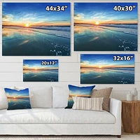 Blue Seashore with Distant Sunset  Canvas Wall Art