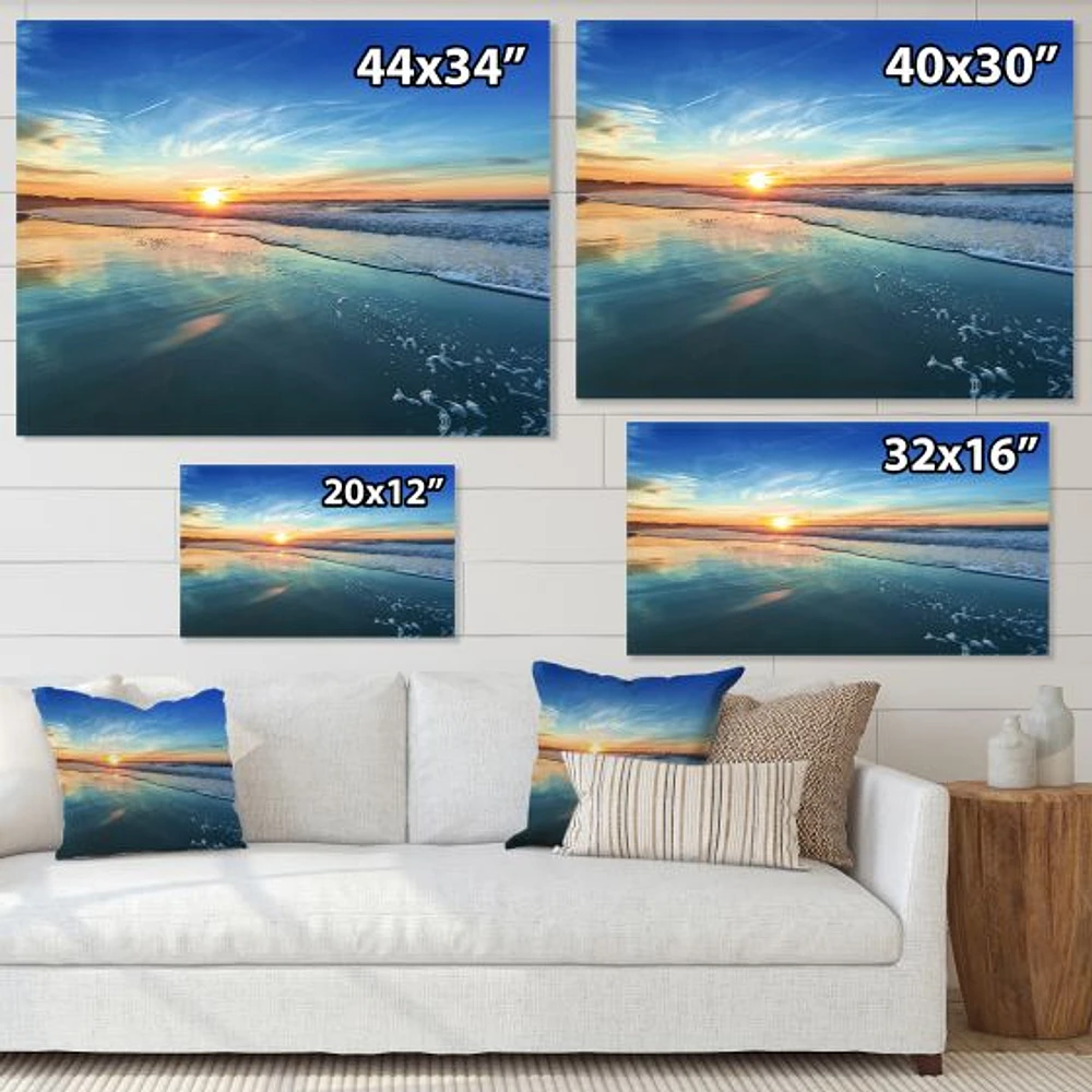 Blue Seashore with Distant Sunset  Canvas Wall Art