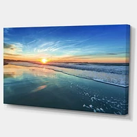 Blue Seashore with Distant Sunset  Canvas Wall Art