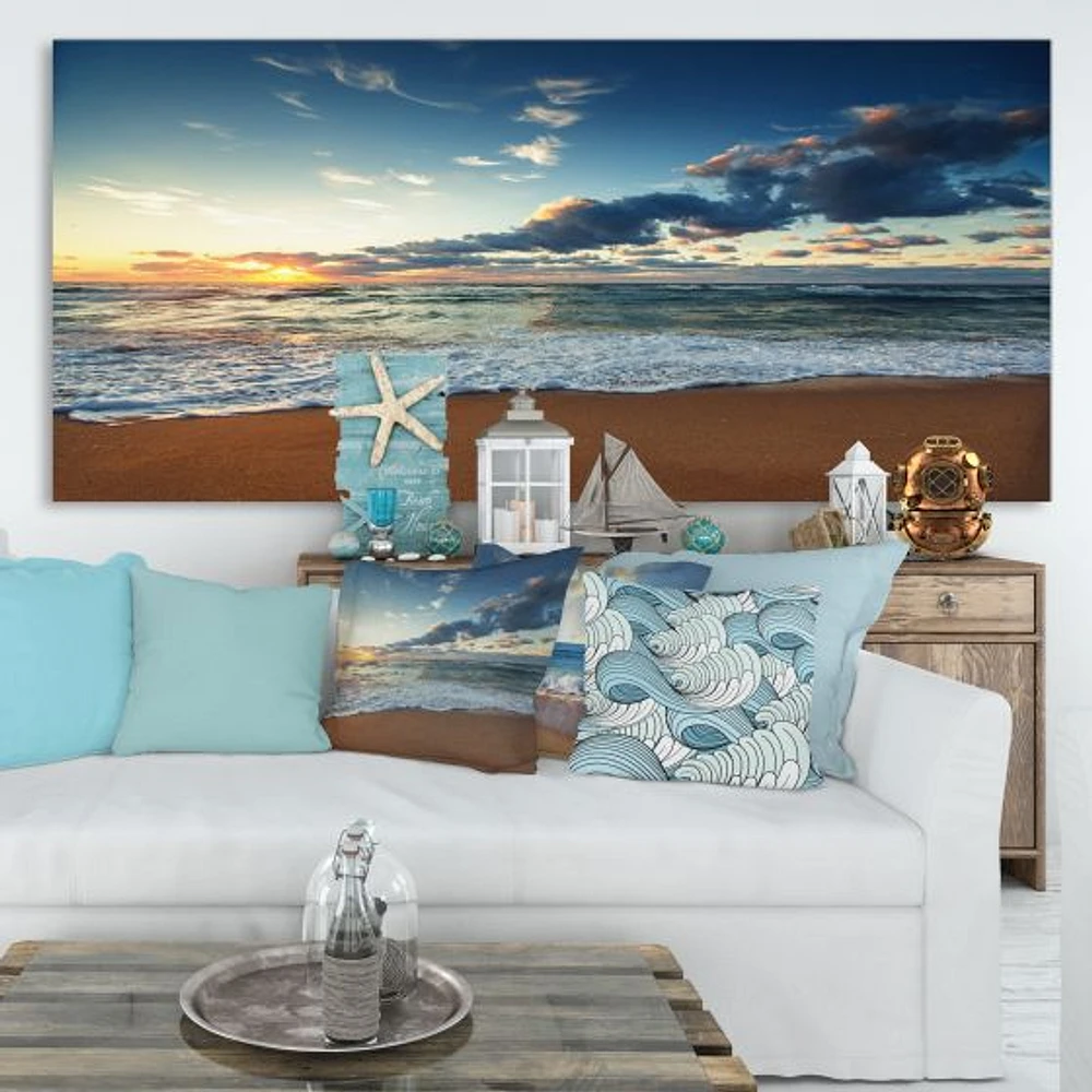 Sunrise and Glowing Waves Ocean  Canvas Wall Art