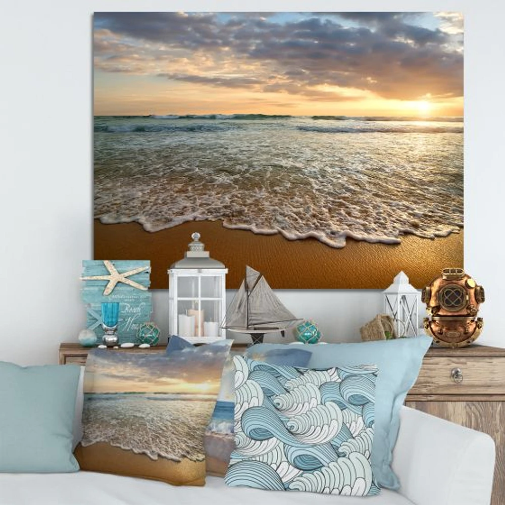 Bright Cloudy Sunset Calm Ocean  Art Canvas