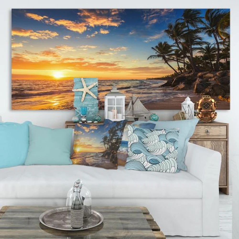 Paradise Tropical Island Beach with Palms  Art Canvas