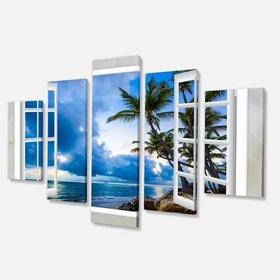 Window Open to Cloudy Blue Sky  Canvas Wall Art