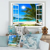 Window Open to Beach with Palm  Canvas Art