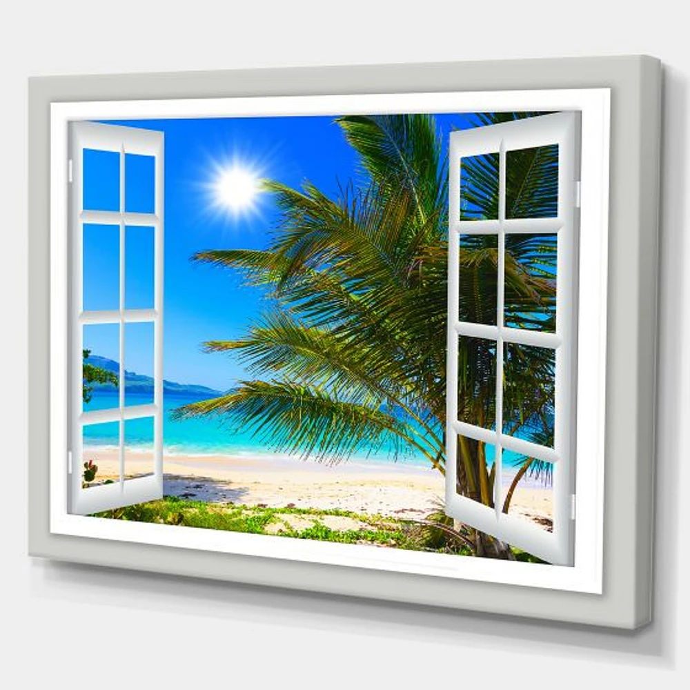 Window Open to Beach with Palm  Canvas Art