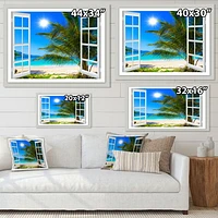 Window Open to Beach with Palm  Canvas Art