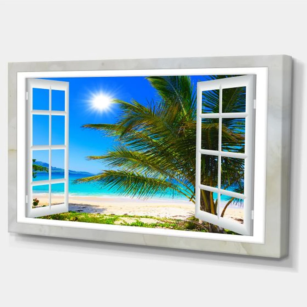 Window Open to Beach with Palm  Canvas Art