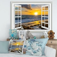 Open Window to Bright Yellow Sunset  Canvas Wall Art Print