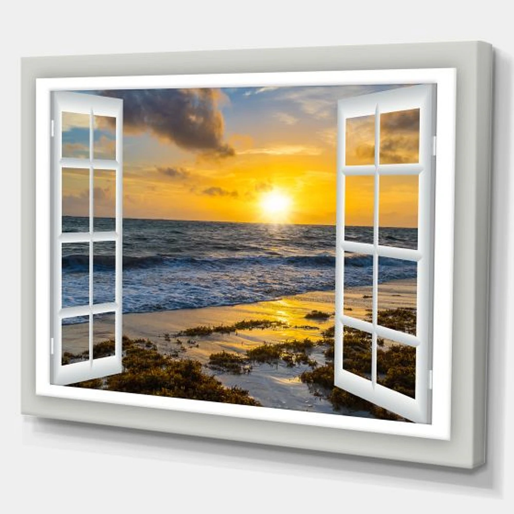 Open Window to Bright Yellow Sunset  Canvas Wall Art Print