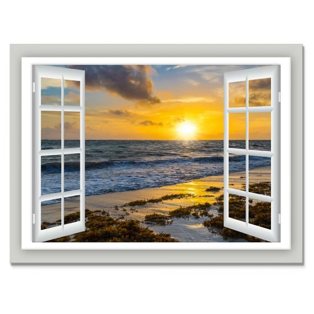 Open Window to Bright Yellow Sunset  Canvas Wall Art Print