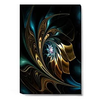 Brown Blue Fractal Flower Black  Canvas Art