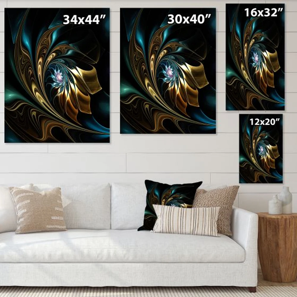 Brown Blue Fractal Flower Black  Canvas Art