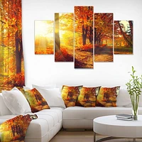 Autumnal Trees Sunrays Canvas Wall Art - 4-5 Panels