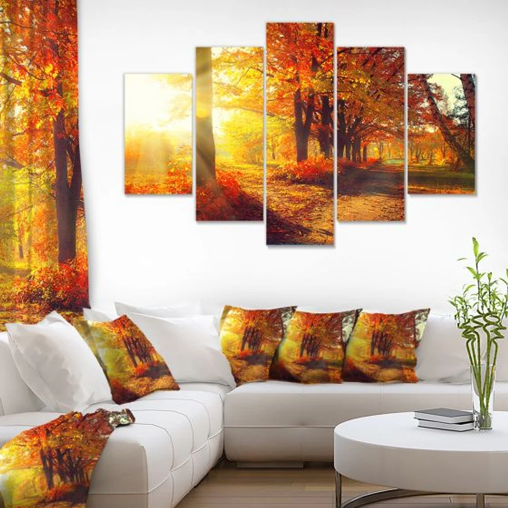 Autumnal Trees Sunrays Canvas Wall Art - 4-5 Panels