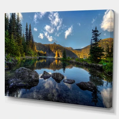 Mountain Lake Surrounded by Trees  Artwork Canvas Print