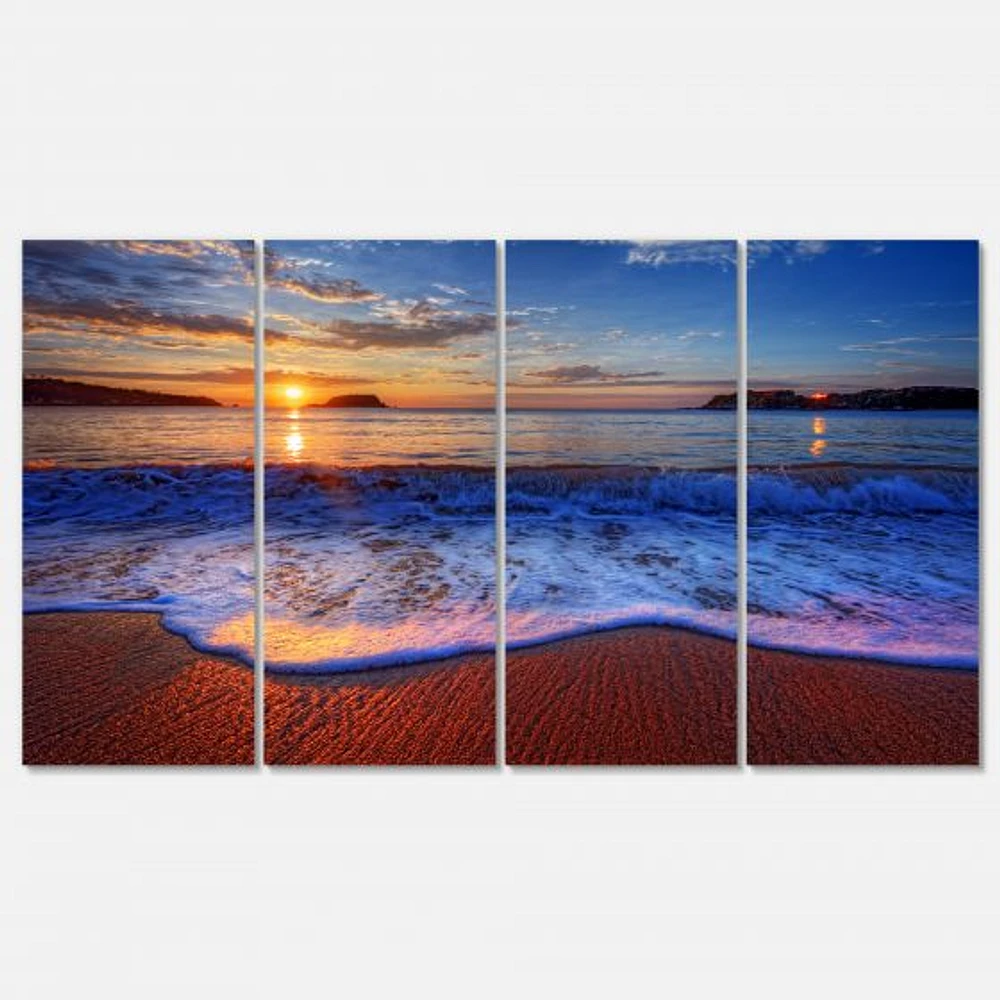 Blue Waves on Sandy Beach Canvas Wall Art - 4-5 Panels