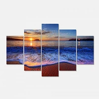 Blue Waves on Sandy Beach Canvas Wall Art - 4-5 Panels