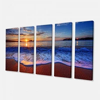 Blue Waves on Sandy Beach Canvas Wall Art - 4-5 Panels