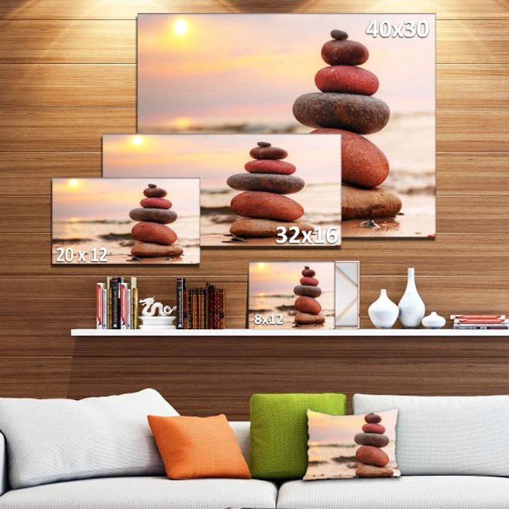 Stones Pyramid on Sand Symbolizing Zen  Wall Art