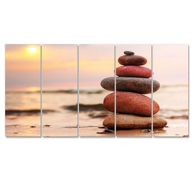 Stones Pyramid on Sand Symbolizing Zen Canvas Wall Art panels