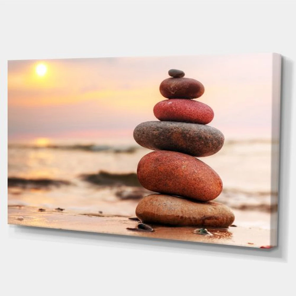 Stones Pyramid on Sand Symbolizing Zen  Wall Art