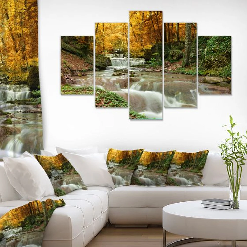 Toile imprimée « Forest Waterfall with Yellow Trees