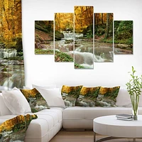 Forest Waterfall with Yellow Trees  Artwork Canvas Print